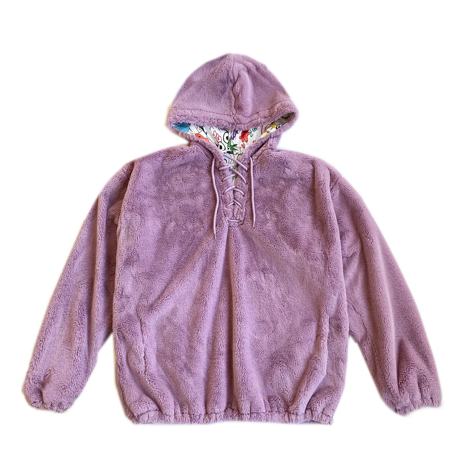 100% Recycled Teddy Lace-up Hoodie - Lavender