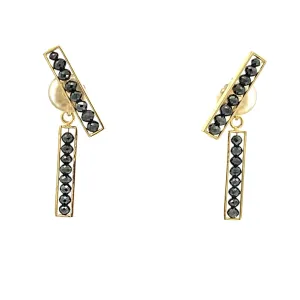 18k Yellow Gold Black Diamond Bar Studs and Backs