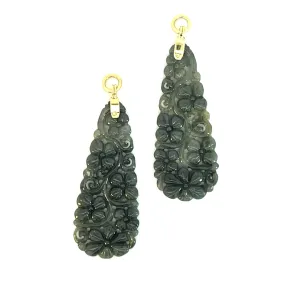 18k Yellow Gold Carved Black Jade Earring Jackets