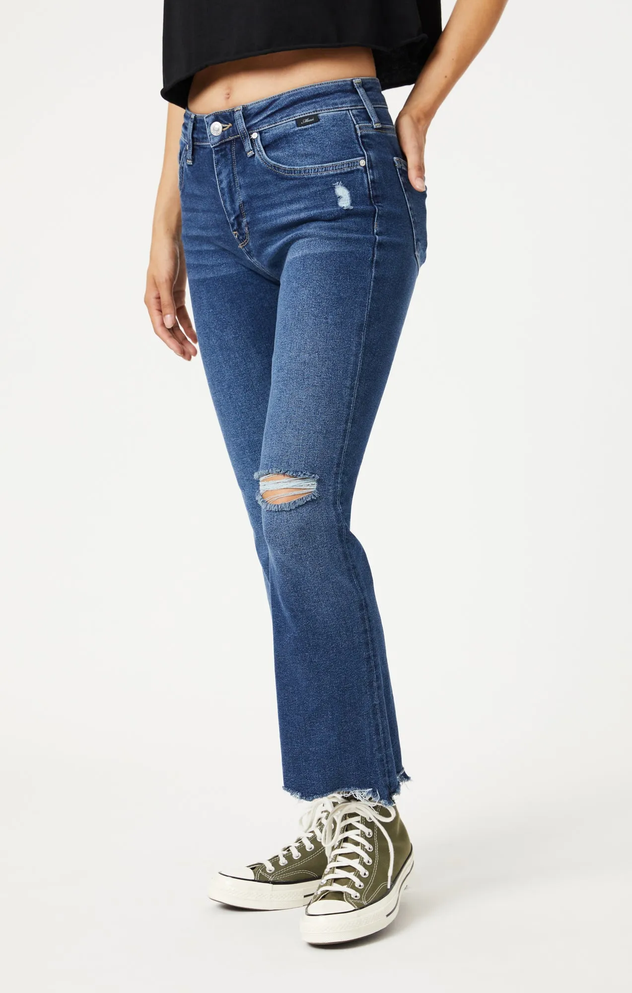 ANIKA CROP FLARE JEANS IN DARK RIPPED LA VINTAGE