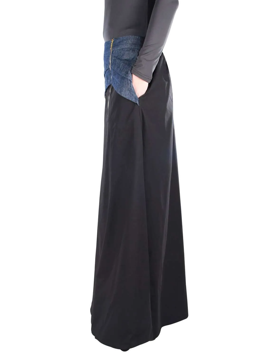 Aziz Black Cotton Denim Skirt