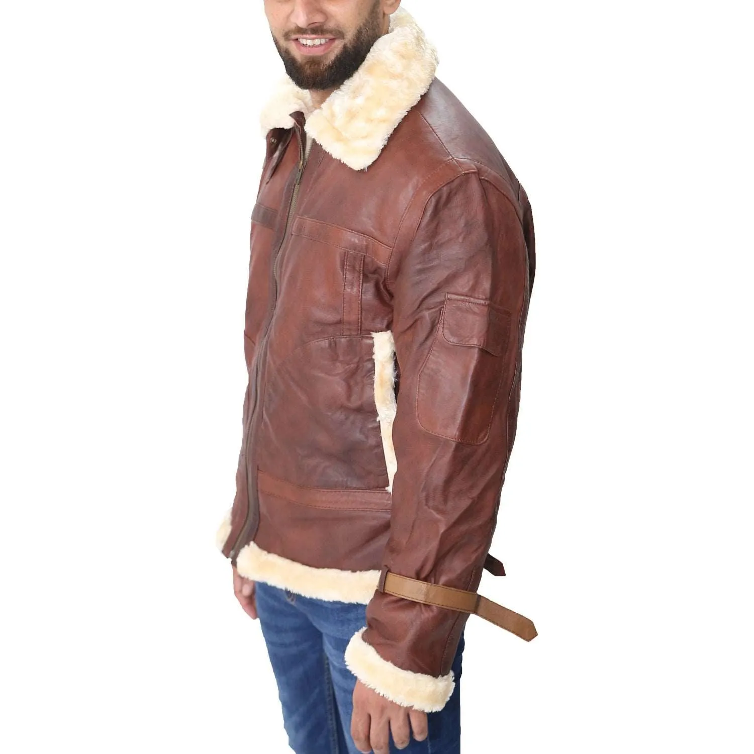 B3 Bomber Aviator Shearling Maroon Men's Leather Jacket