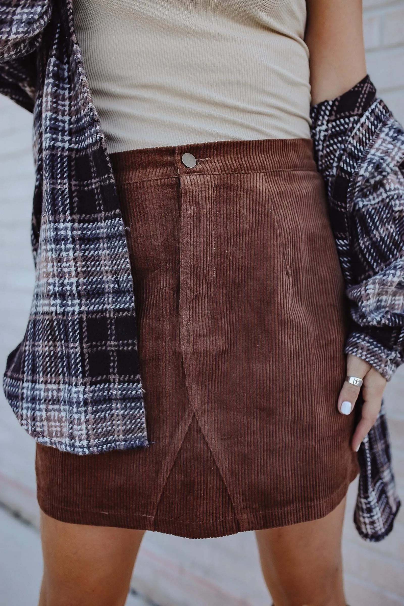 Back Roads Corduroy Mini Skirt - Brown