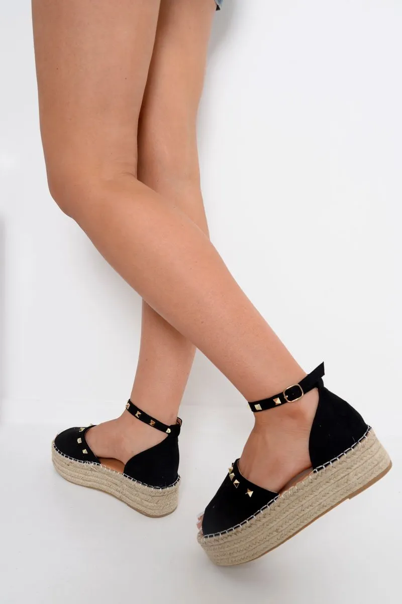 Black Faux Suede Studded Flatforms - Adabelle