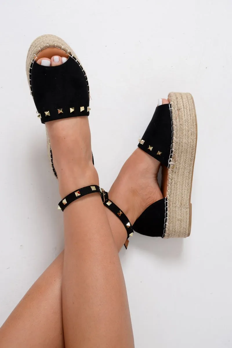 Black Faux Suede Studded Flatforms - Adabelle