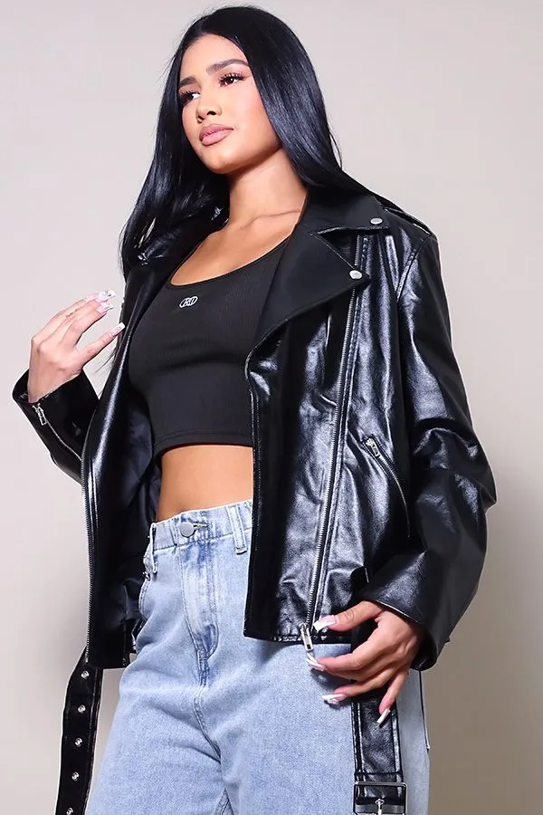 Black Oversized Moto Leather Jacket