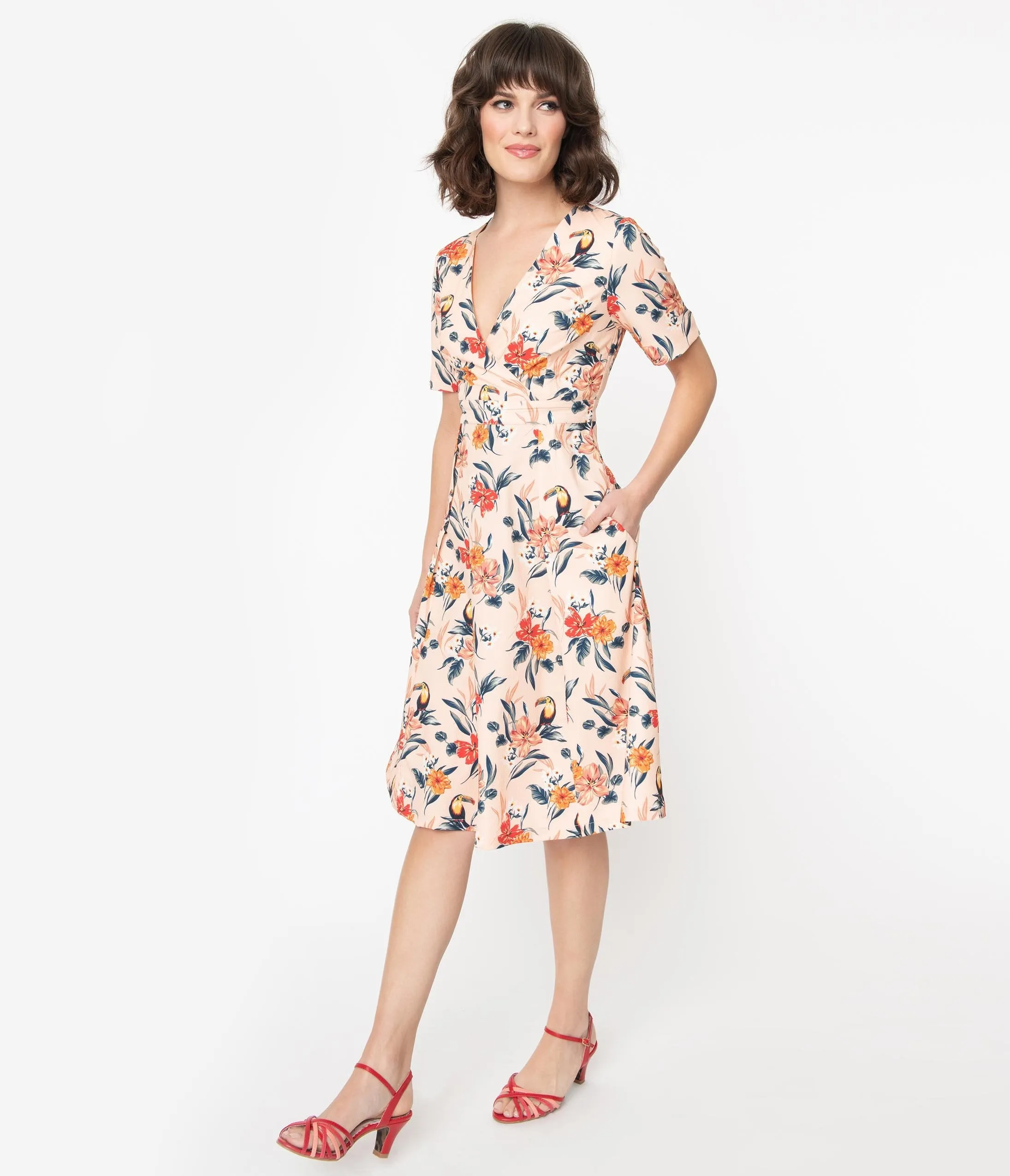 Blush & Multicolor Tropical Floral Piper Swing Dress