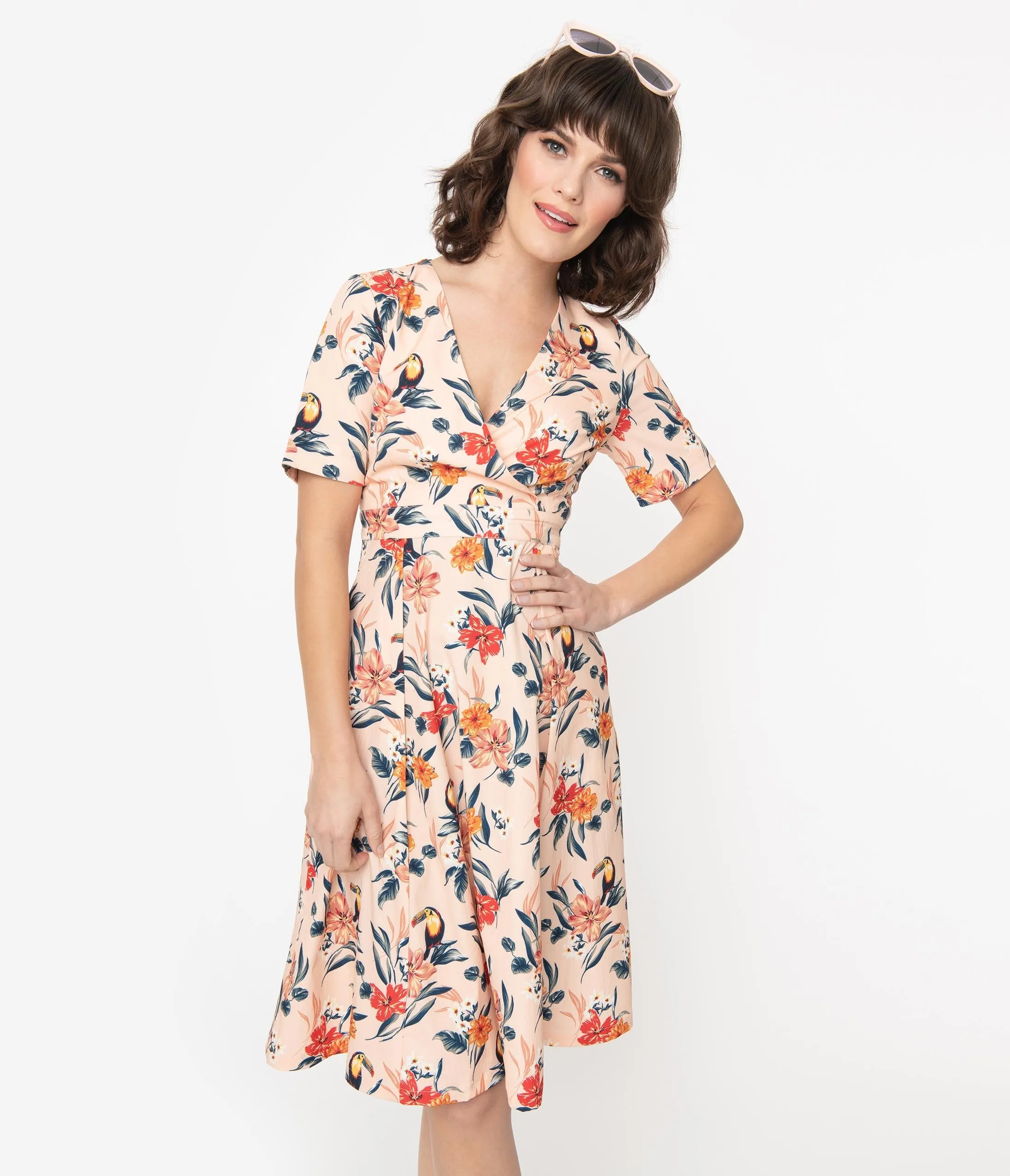 Blush & Multicolor Tropical Floral Piper Swing Dress