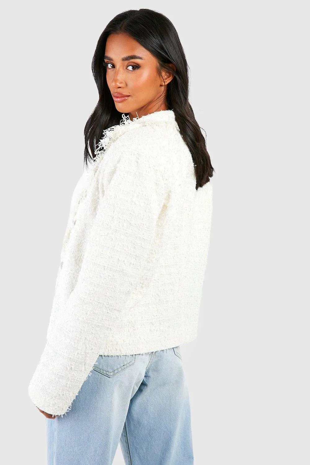 Boohoo Small Double Breasted Jacket, Ivory