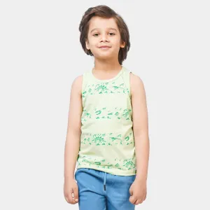 Boys Cotton Sando Dino Stripe - Sea Green