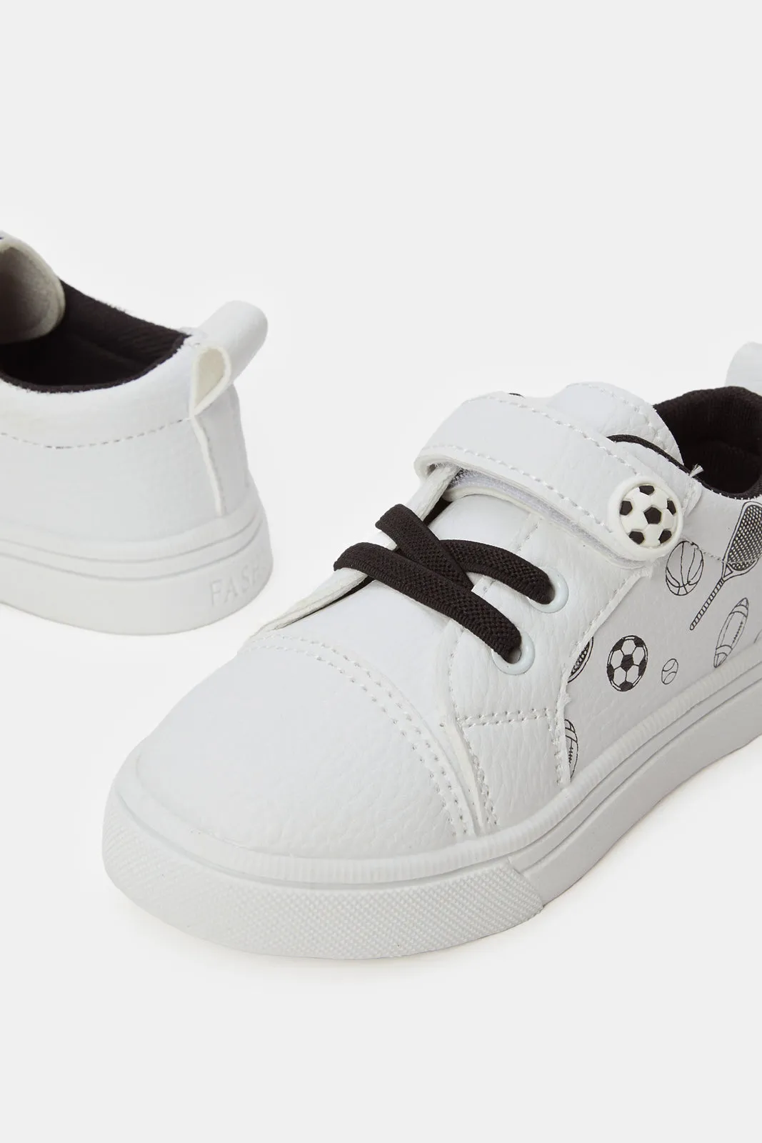 Boys White Soccer Print Sneakers