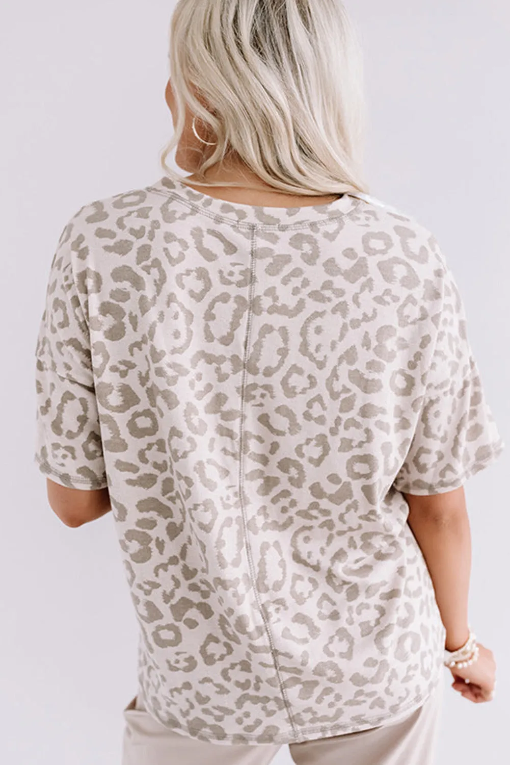 Brown Leopard Print V Neck Plus Size T Shirt