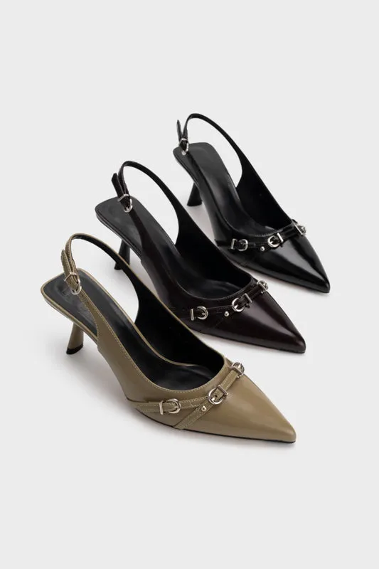 BUCKLED POINTY TOE SCULPTURE SLINGBACK HEEL