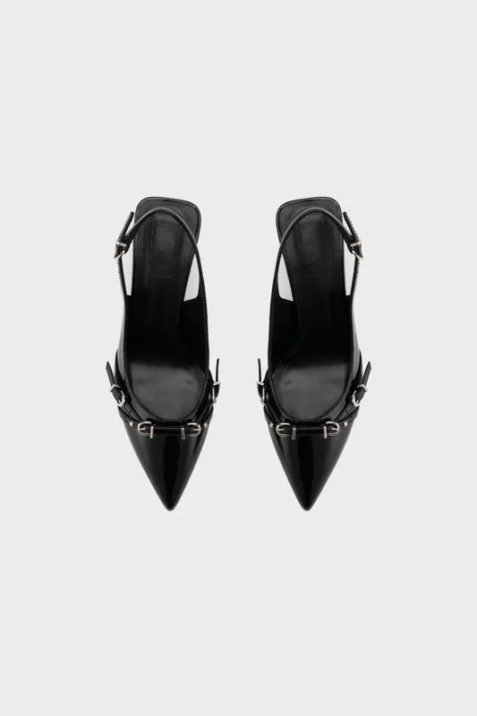 BUCKLED POINTY TOE SCULPTURE SLINGBACK HEEL