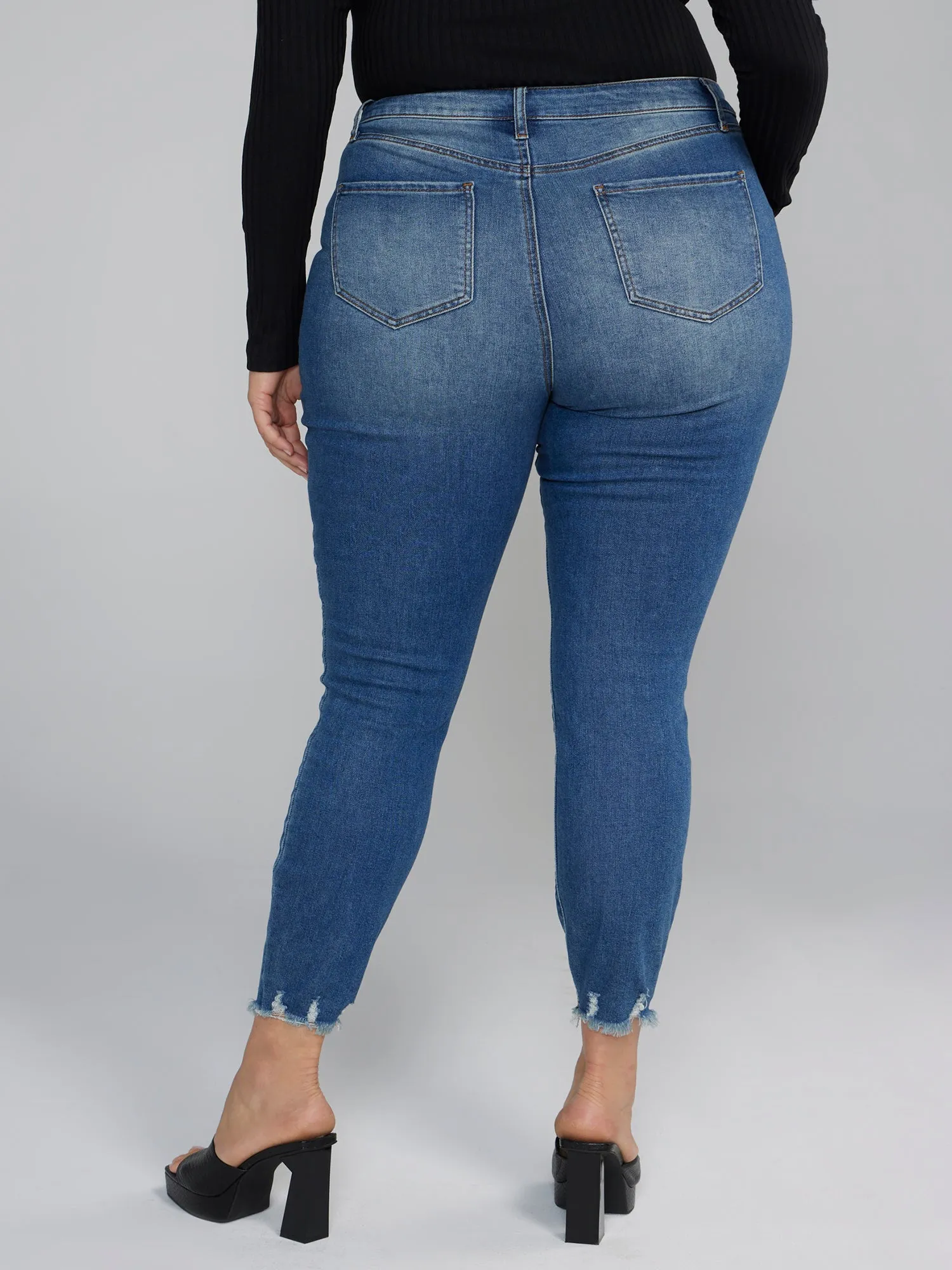 Chewed Hem Destructed Skinny Fit Jeans