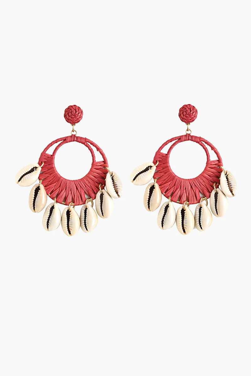 Coral Seashell Hoop Earrings