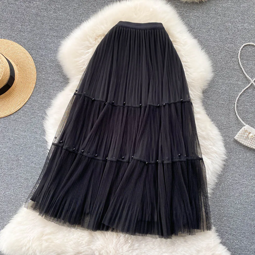 Cute mesh pleated skirt A line fashion skirt      S444