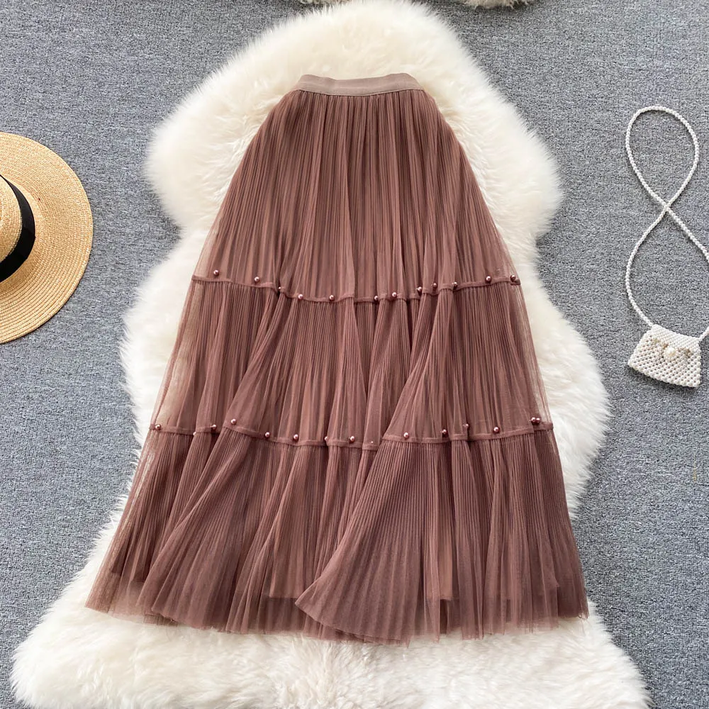 Cute mesh pleated skirt A line fashion skirt      S444