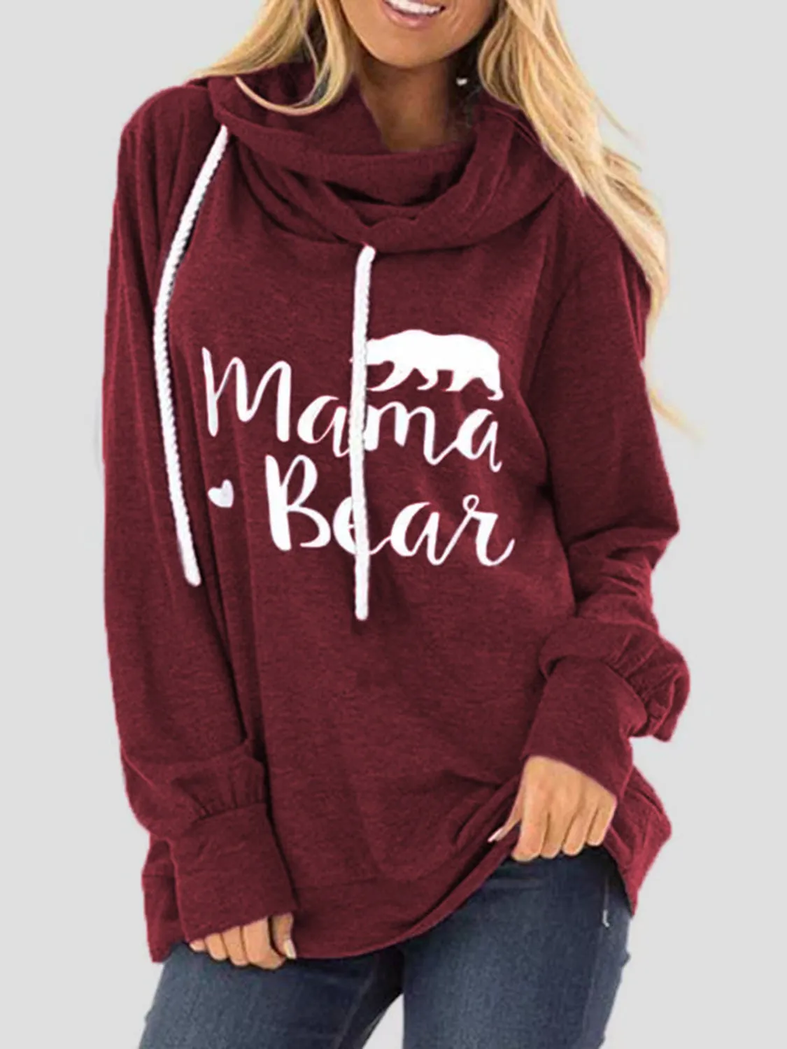 Drawstring Mama Bear Long Sleeve Women's Graphic Hoodie