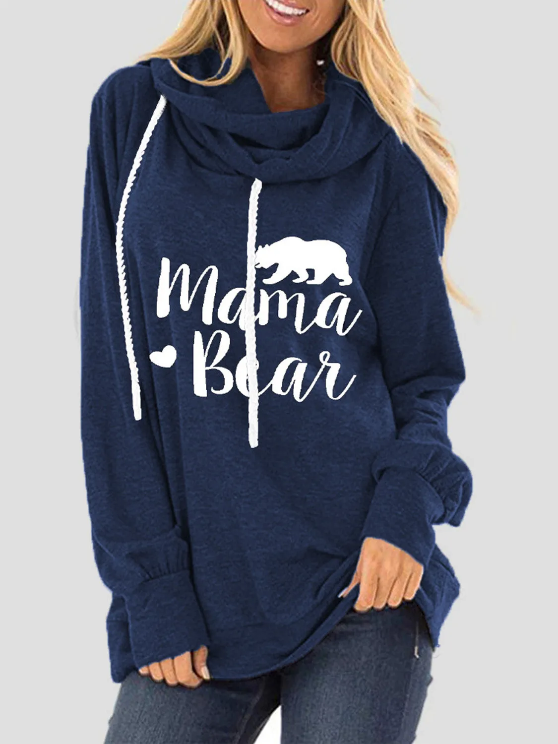 Drawstring Mama Bear Long Sleeve Women's Graphic Hoodie