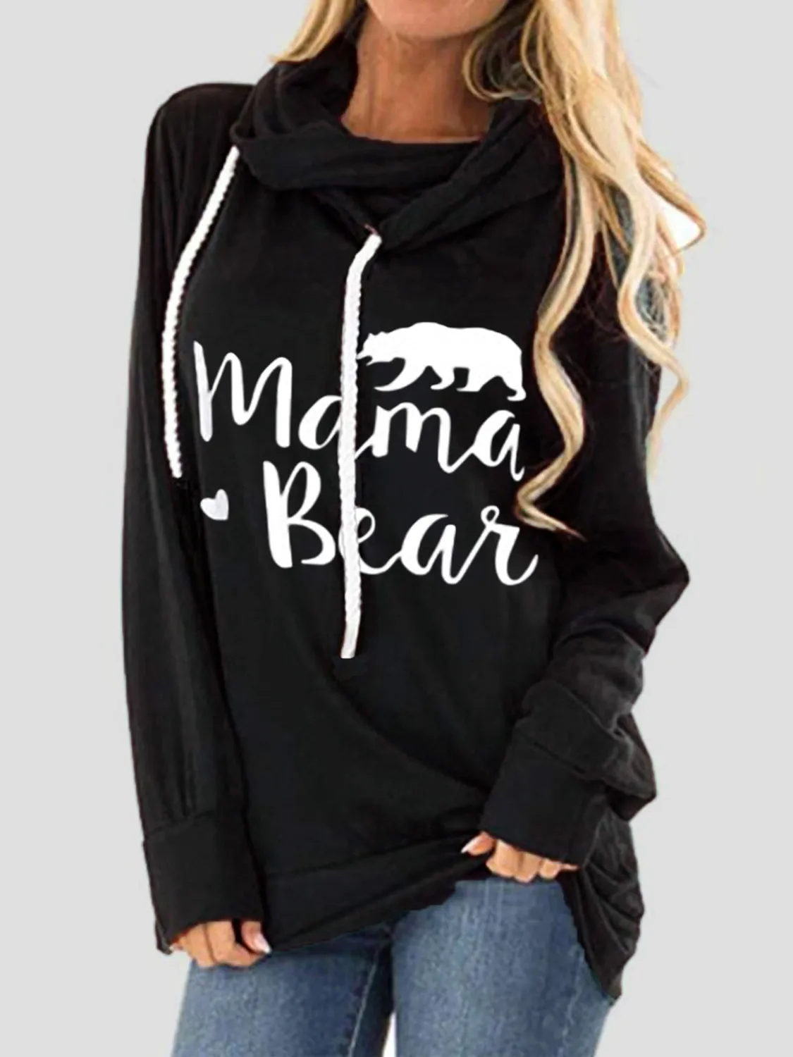 Drawstring Mama Bear Long Sleeve Women's Graphic Hoodie