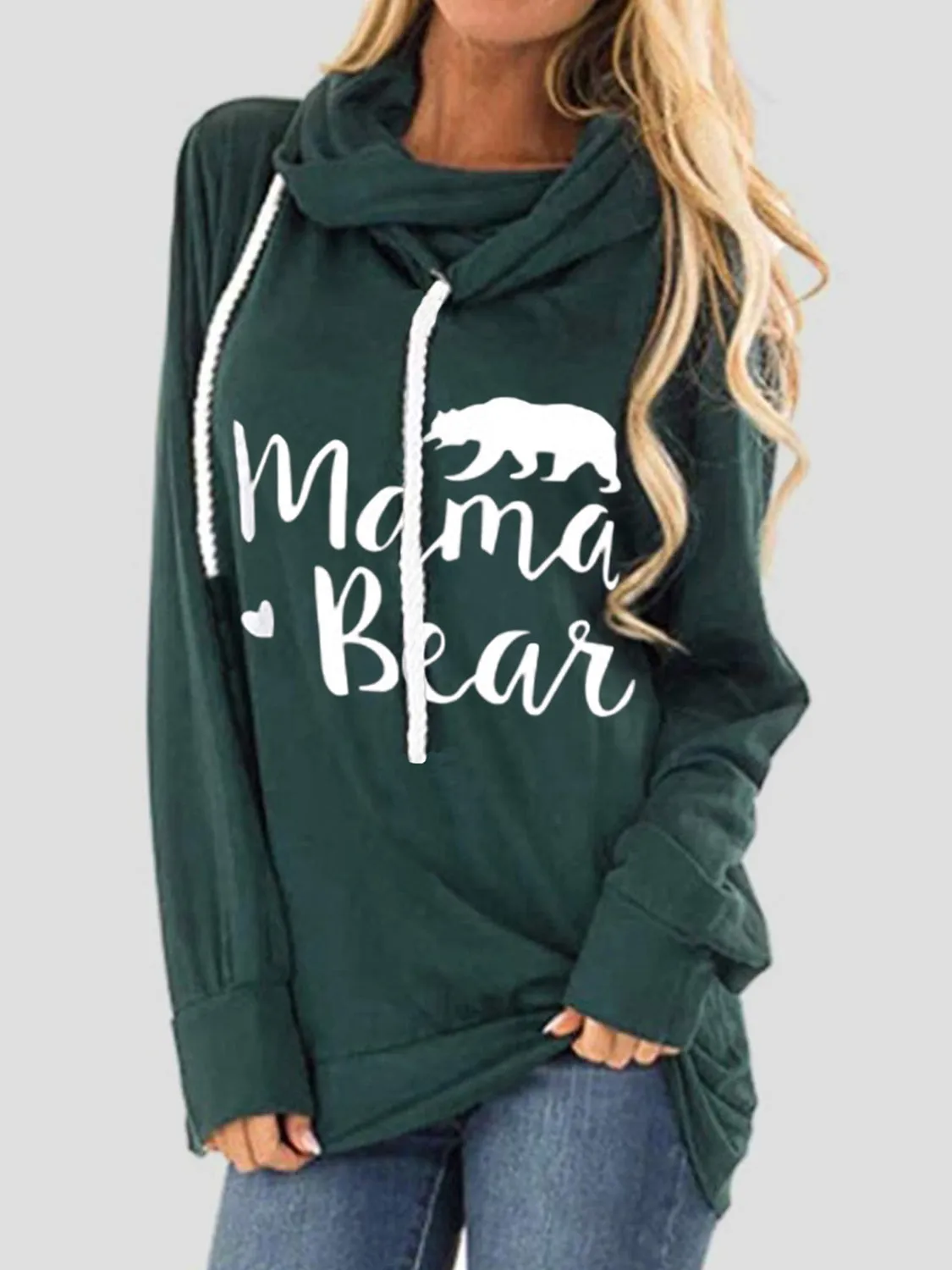 Drawstring Mama Bear Long Sleeve Women's Graphic Hoodie