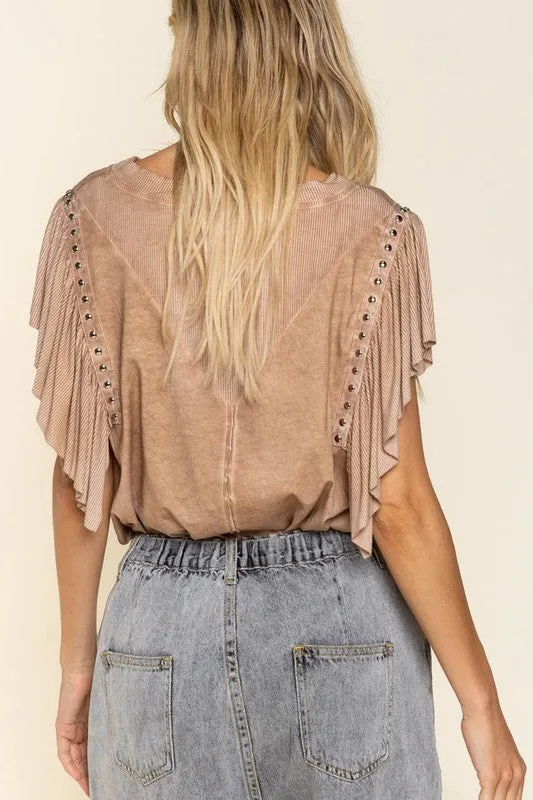 Flutter Sleeve Studded T-shirt