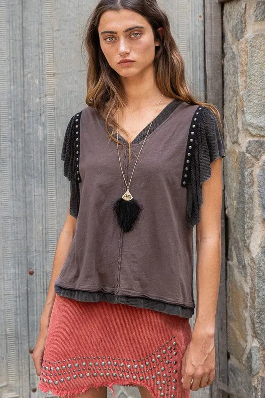 Flutter Sleeve Studded T-shirt