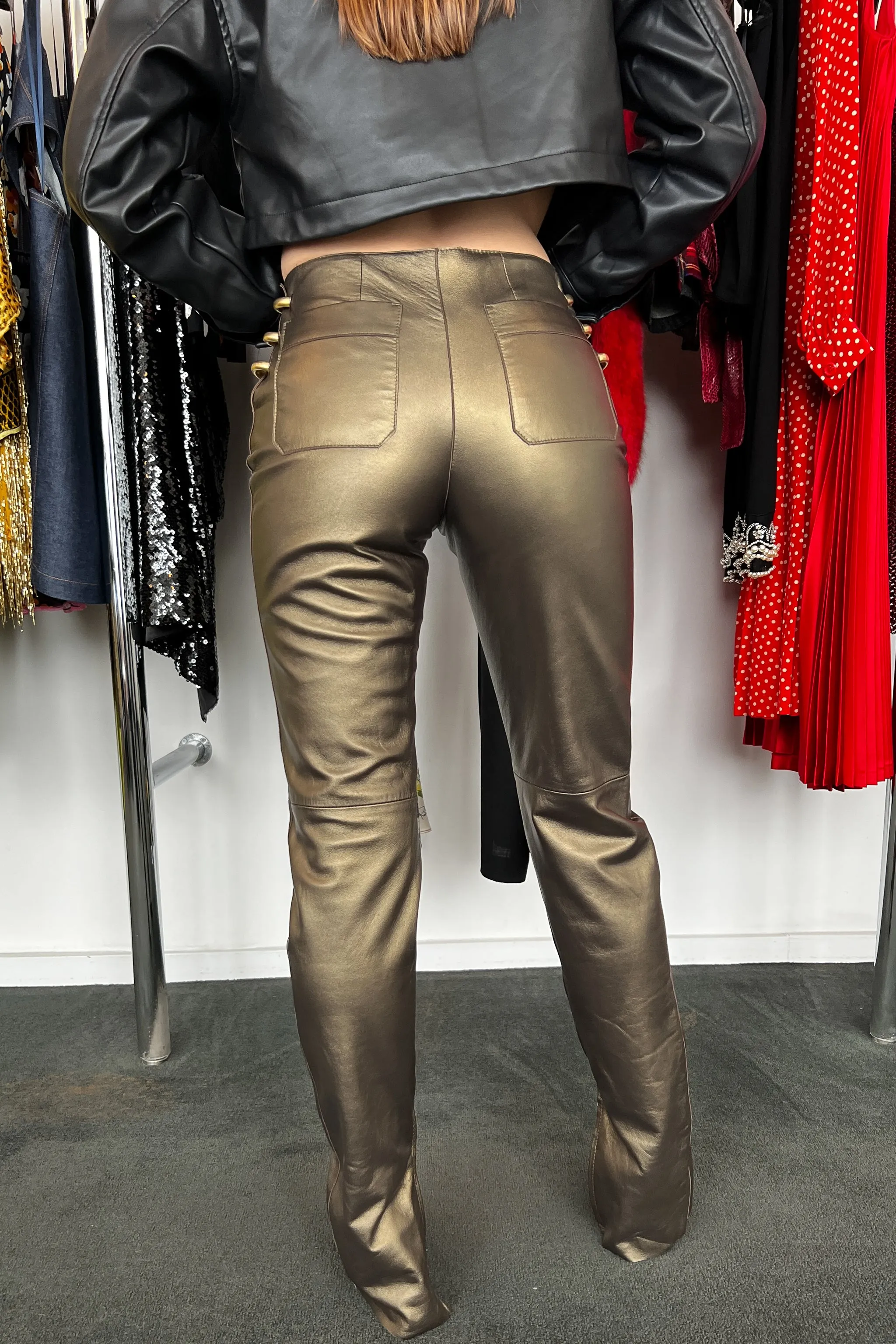 GIANFRANCO FERRE BRONZE LEATHER PANTS 1997