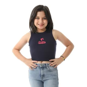 Girls' Fashionable Cotton Crop Top Chic & Casual - Navy