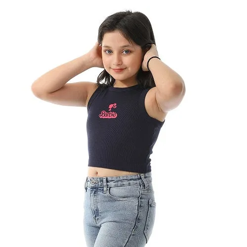 Girls' Fashionable Cotton Crop Top Chic & Casual - Navy