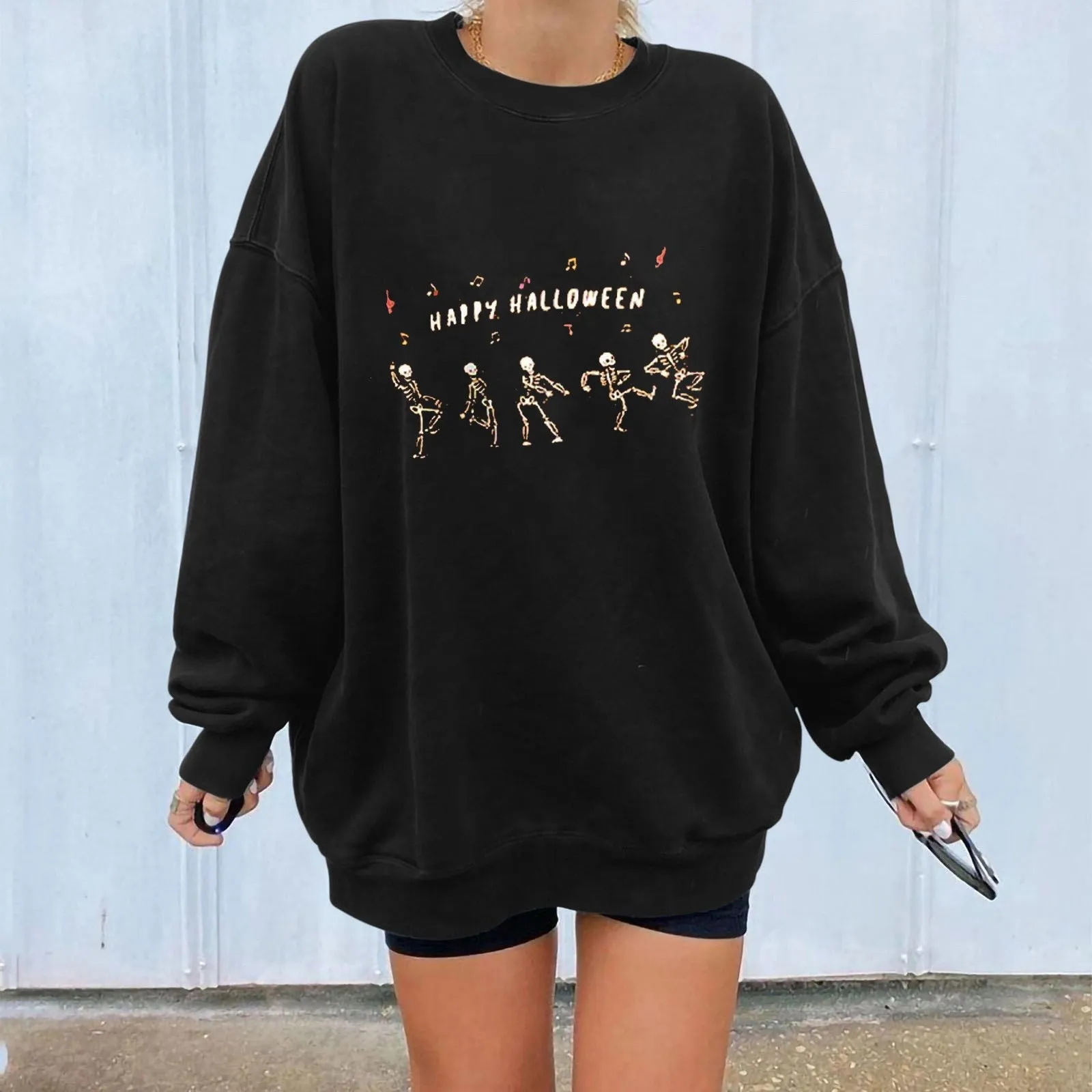 Halloween long-sleeved women plus velvet pumpkin long-sleeved skull sweater