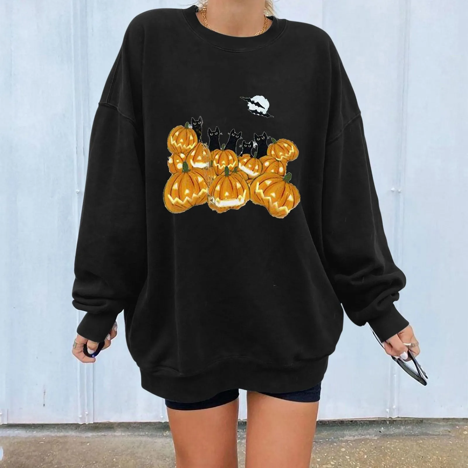 Halloween long-sleeved women plus velvet pumpkin long-sleeved skull sweater