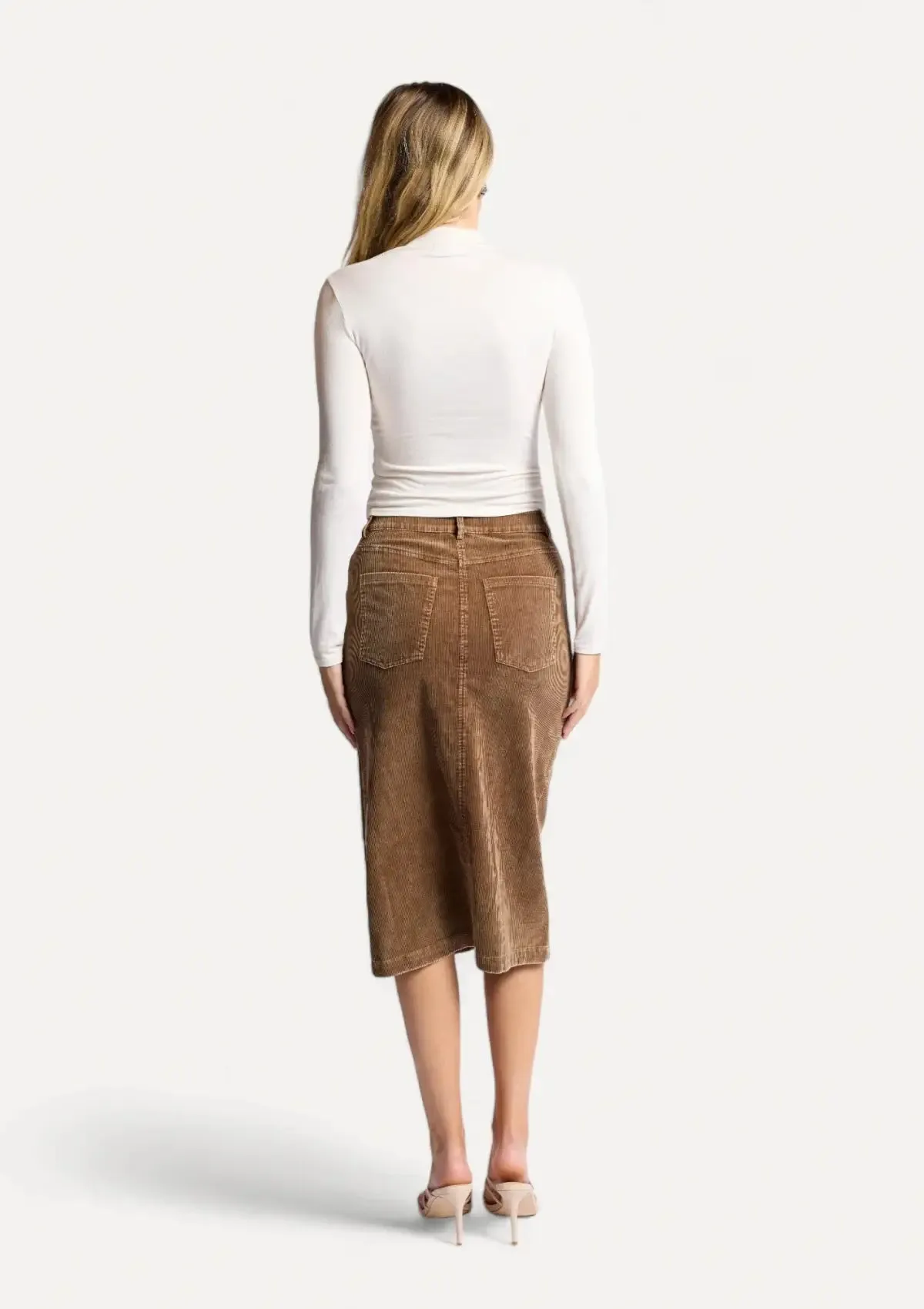 Kahlo Washed Cord Midi Skirt - Brown