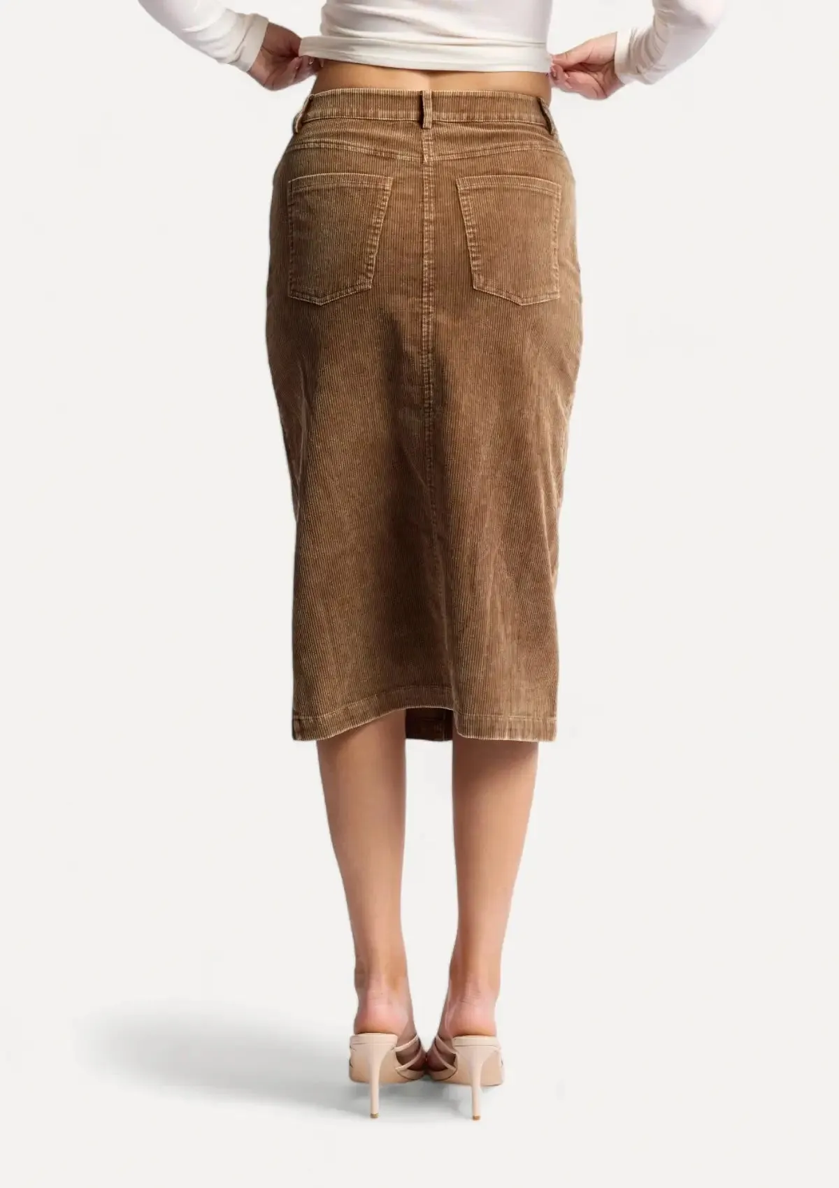 Kahlo Washed Cord Midi Skirt - Brown