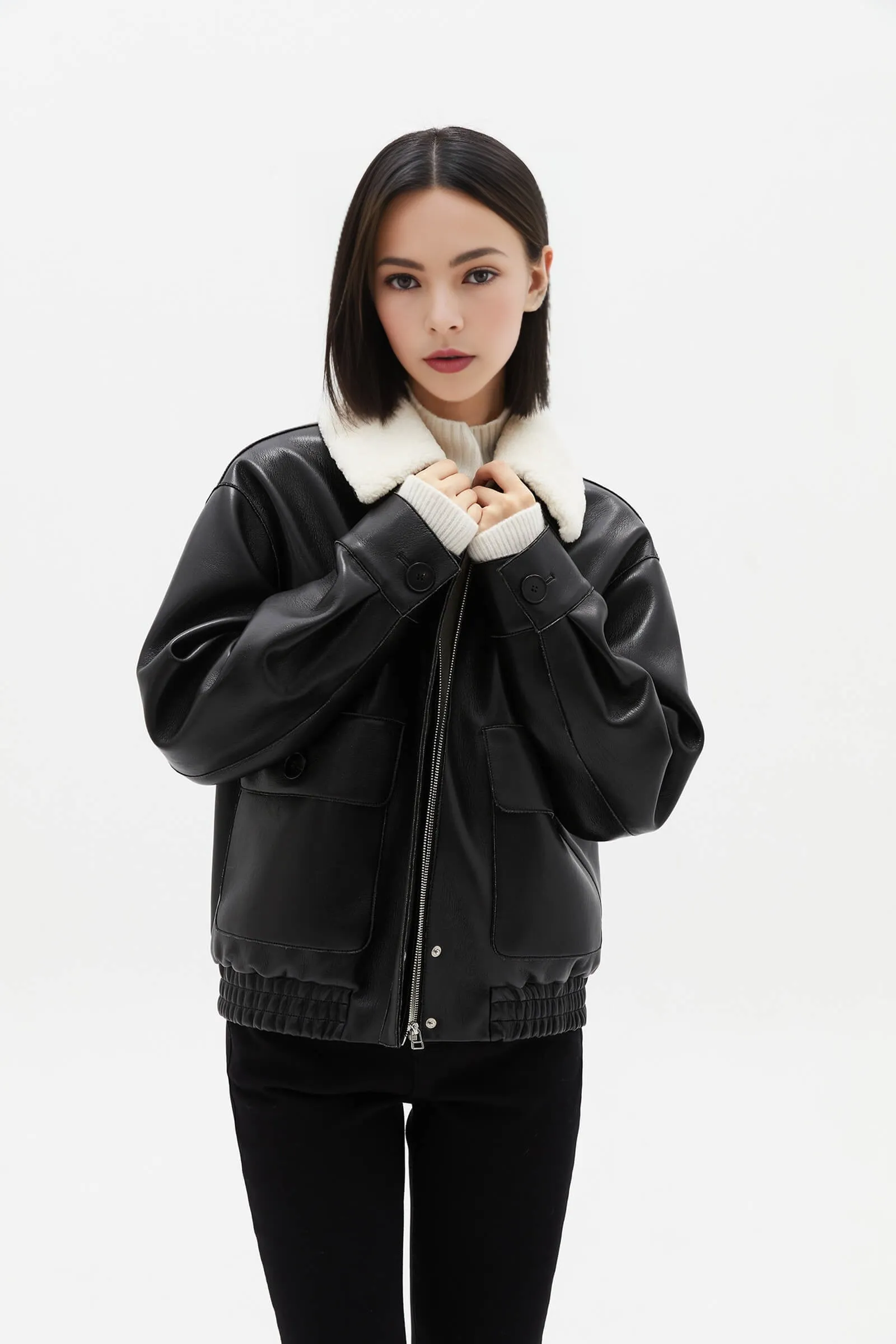 LILY Protein PU Leather Jacket