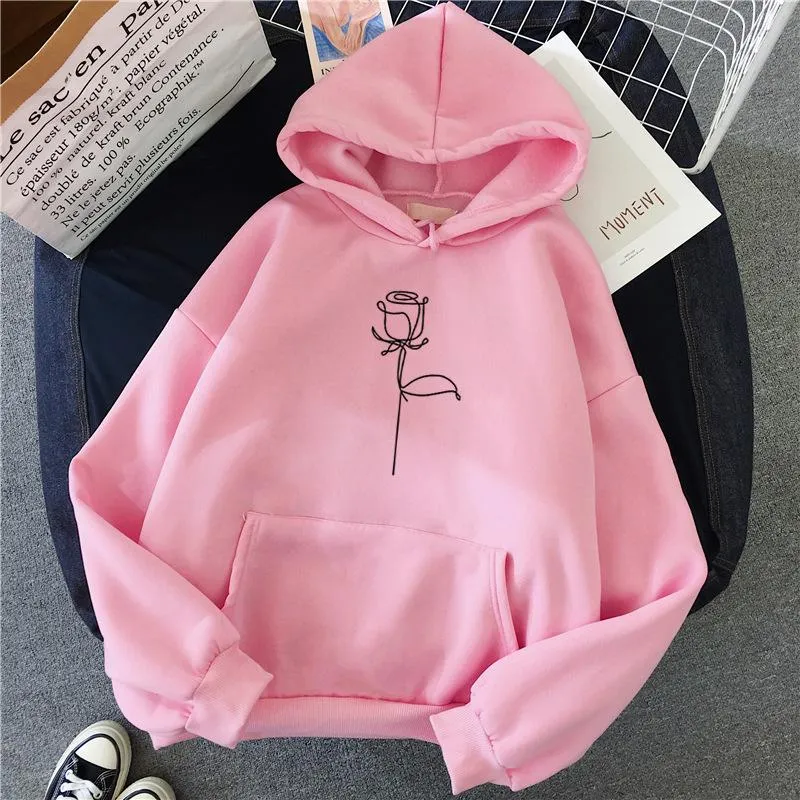 Line rose casual loose hoodie