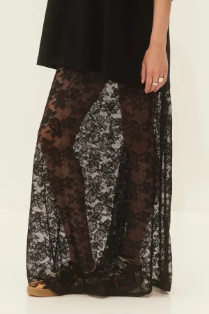 LONG LACE SKIRT "ALMOND" BLACK