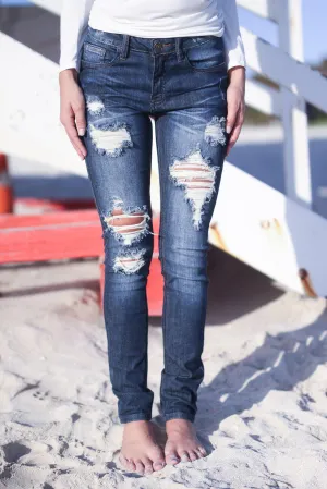 Medium Denim Destroyed Skinny Jeans