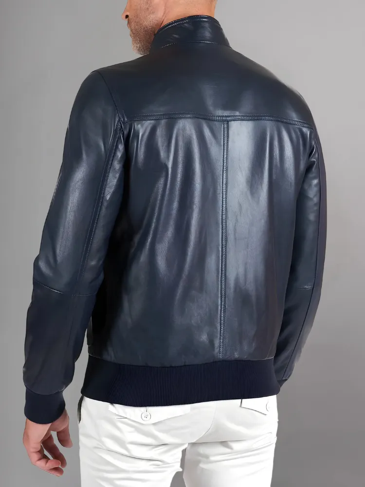 Men’s Black Real Leather Bomber Jacket