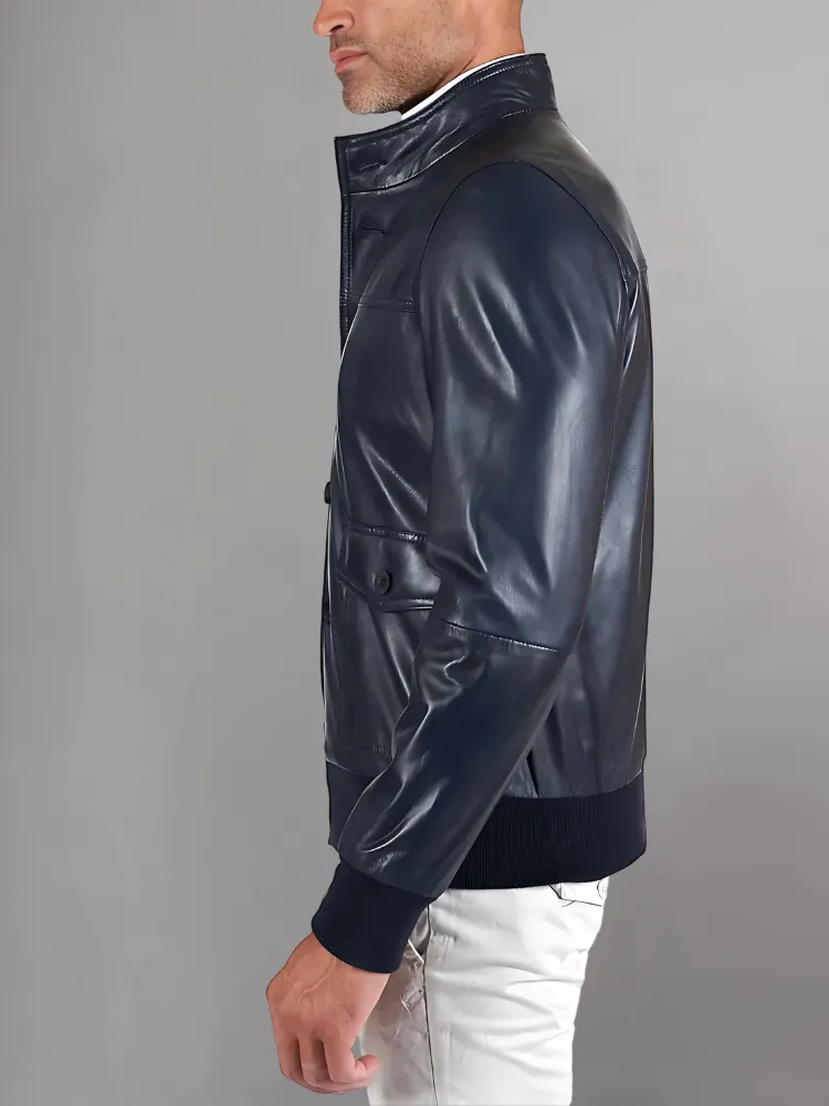 Men’s Black Real Leather Bomber Jacket