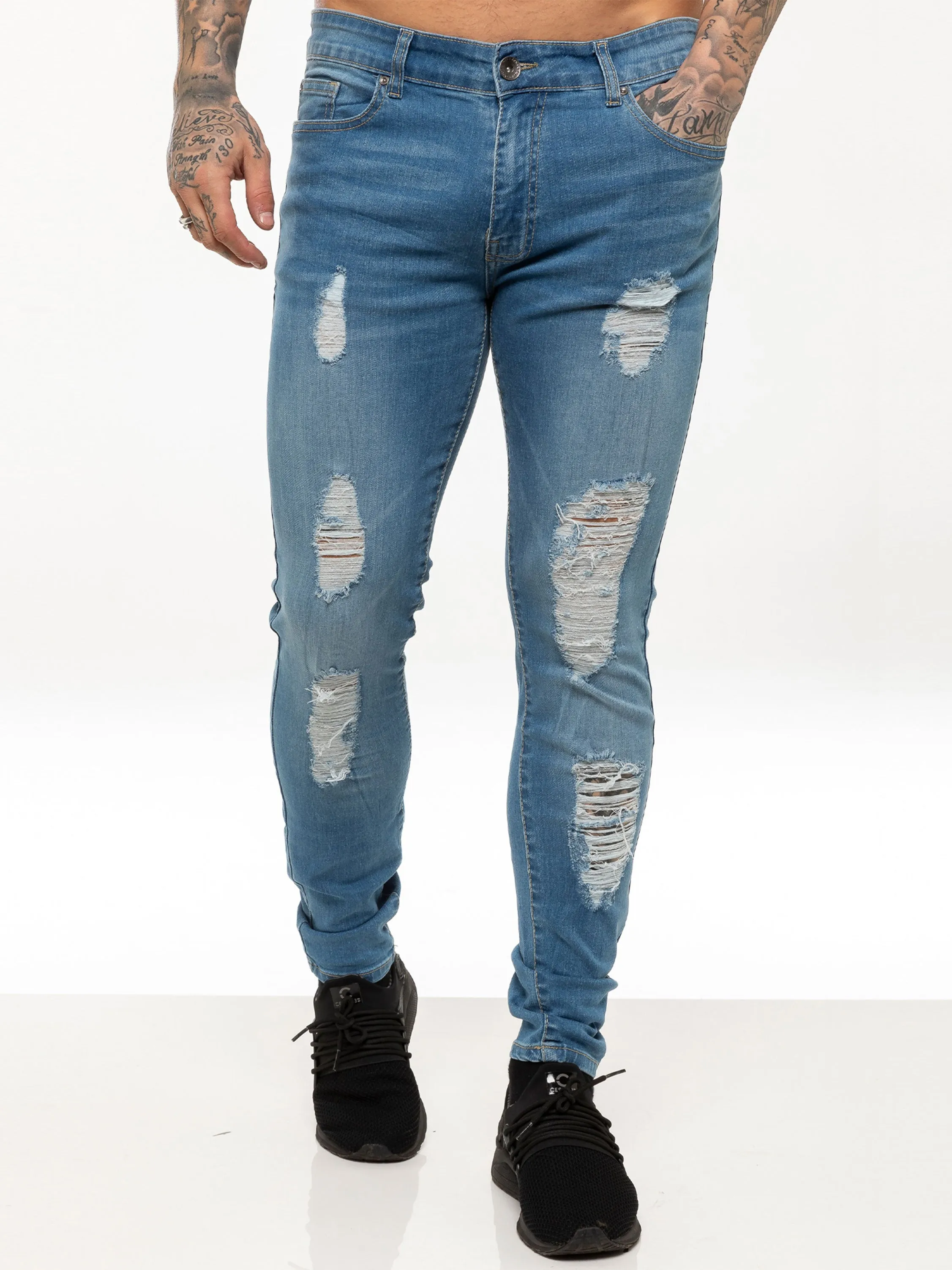 Mens Denim Ripped Denim Jeans lsw | Enzo Designer Menswear