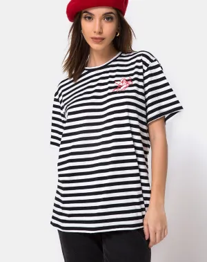 Oversize Basic Tee in Black and White Stripe with Cherub Embro