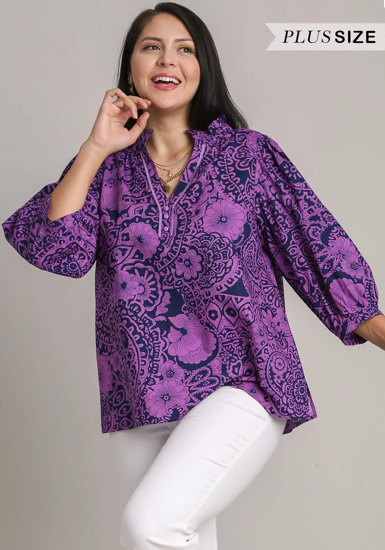 Paisley Print Notch Neck Top