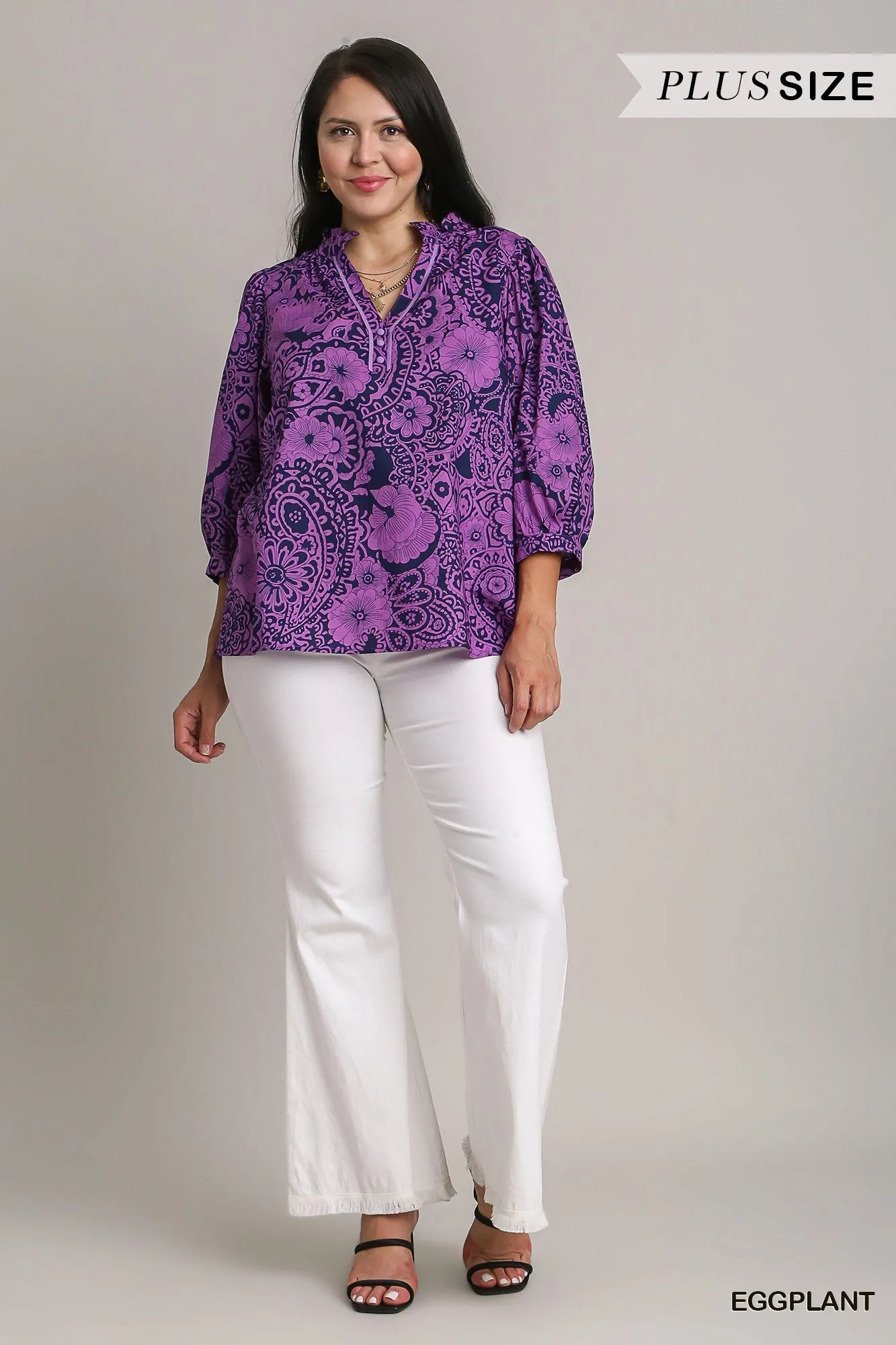 Paisley Print Notch Neck Top