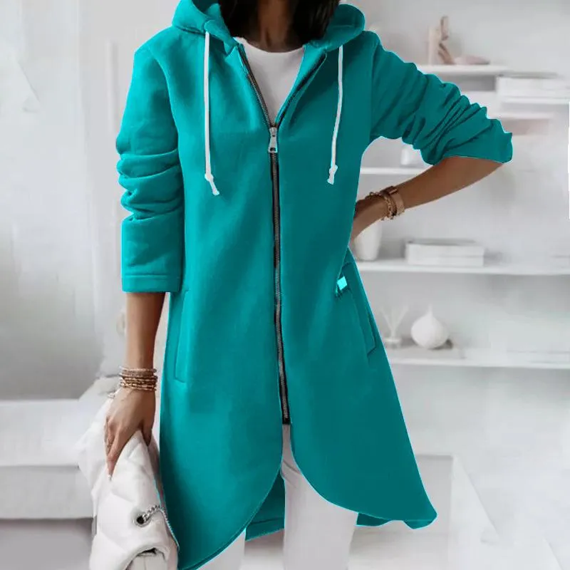 Personalized street zipper hooded long plus fleece sweater