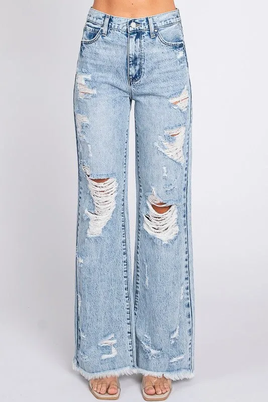 PET108 - DISTRESSED VINTAGE FLARE JEAN