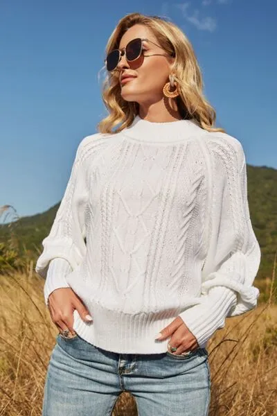 Portia Ribbed Mock Neck Lantern Sleeve Sweater | 3 Colors