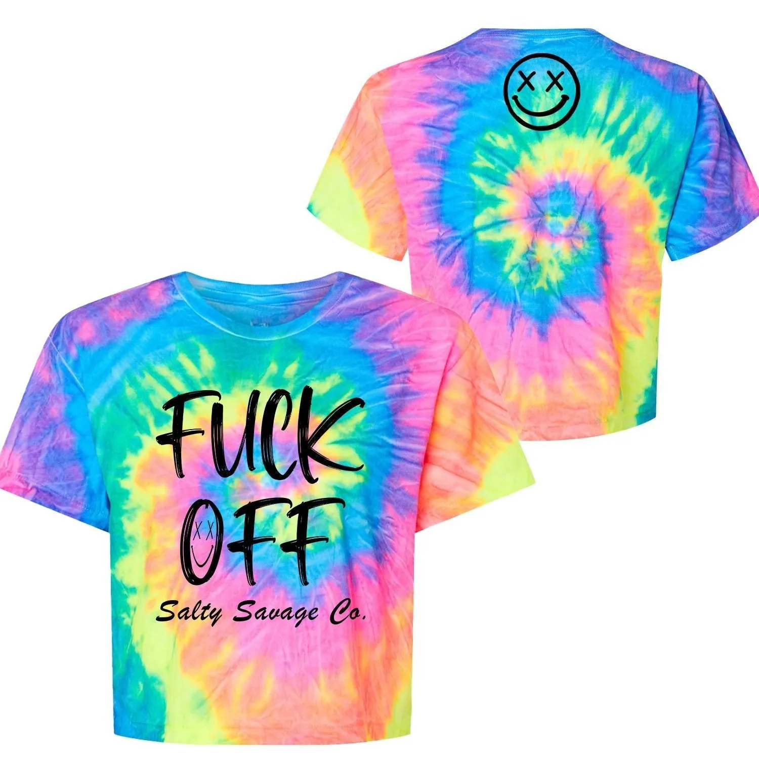 Salty Savage Ladies "FUCK OFF" Spiral Tie Dye Crop Tee