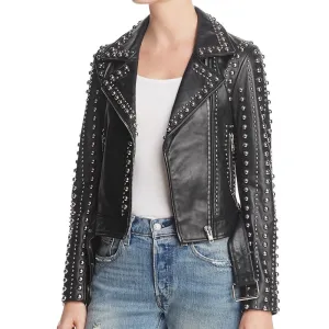 Silver Studs Punk Women Fashion Leather Jacket